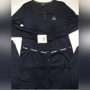 Calvin Klein Pajama Set Long Sleeve Shirt Loungewear  Dark Navy Size M L